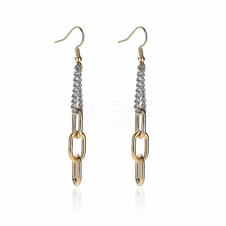 Two Tone 304 Stainless Steel Oval Link Chain Tassel Dangle Earrings WGAE672-02-1