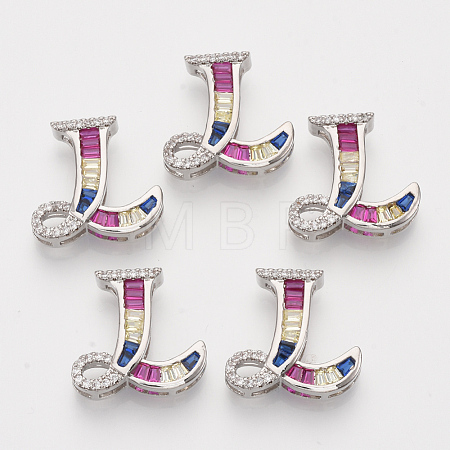 Brass Cubic Zirconia Slide Charms ZIRC-S063-01L-P-1