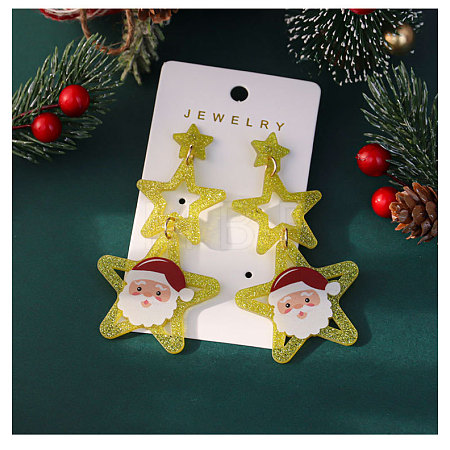 Star with Santa Claus Iron Acrylic Dangle Stud Earrings FS-WGF30DA-05-1