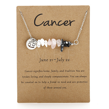 Natural Rose Quartz & Black Obsidian & Howlite Chip & Alloy Constellation Pendant Necklaces WGB0CBC-04-1