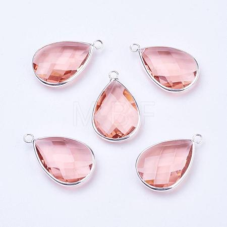Silver Color Plated Brass Glass Teardrop Pendants GLAA-M006-A-16S-1