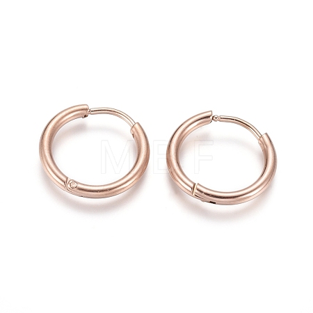 Ion Plating(IP) 304 Stainless Steel Huggie Hoop Earrings EJEW-F111-16mm-RG-1