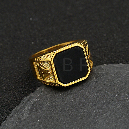 304 Stainless Steel with Natural Black Agate Finger Rings FS-WG06E27-10-1