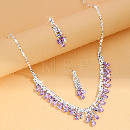 Alloy Rhinestone Teardrop Tassel Necklaces & Stud Earrings Sets FS-WG9D3B7-01-1