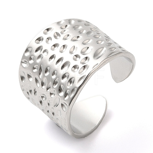 Non-Tarnish 304 Stainless Steel Grooved Open Cuff Ring for Women RJEW-I098-25P-1