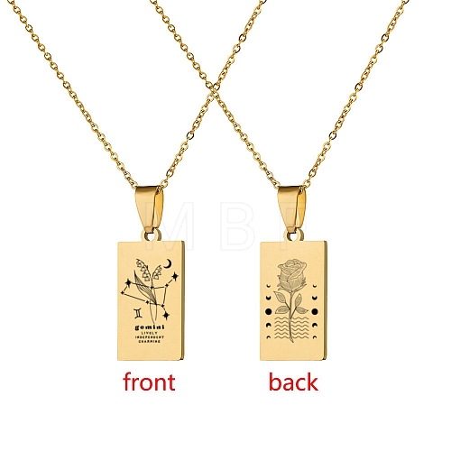 12 Constellation Stainless Steel Tarot Card Engraved Pendant Cable Chain Necklaces PW-WG94DCE-05-1