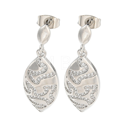 Leaf Brass Pave Clear Cubic Zirconia Dangle Earrings EJEW-M258-37P-1