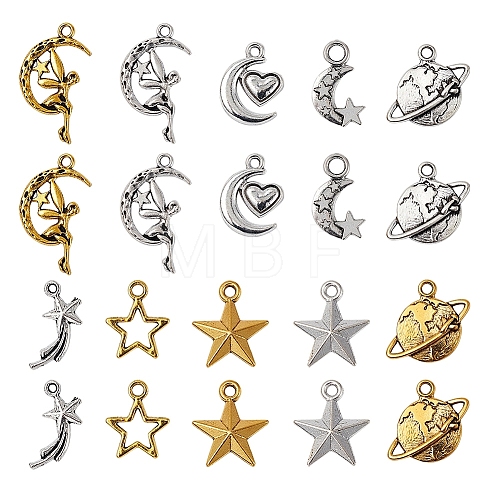 50Pcs 10 Style Starry Sky Theme Alloy Pendants FIND-YW0001-33-1