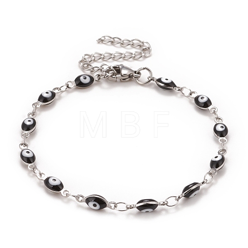 Enamel Horse Eye Link Chains Bracelet BJEW-P271-05P-04-1