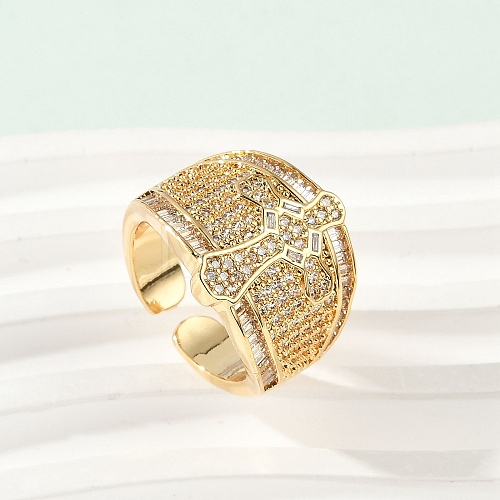 Brass Micro Pave Clear Cubic Zirconia Open Cuff Rings for Women RJEW-A059-04G-1