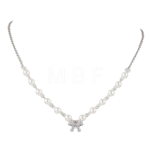 Bowknot Brass Micro Pave Cubic Zirconia Pendant Necklaces NJEW-JN04908-1