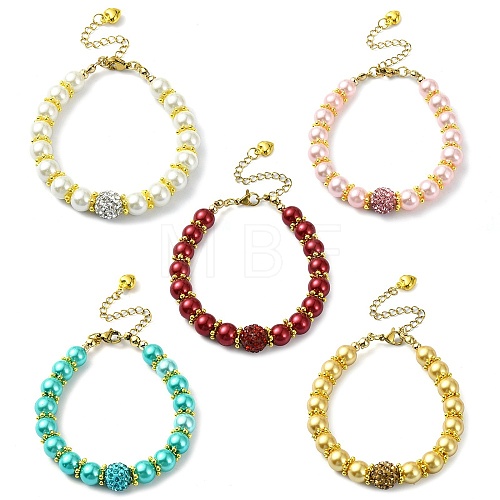 5Pcs 5 Styles 8mm Round Glass Pearl Beaded Bracelets BJEW-JB10034-S-1