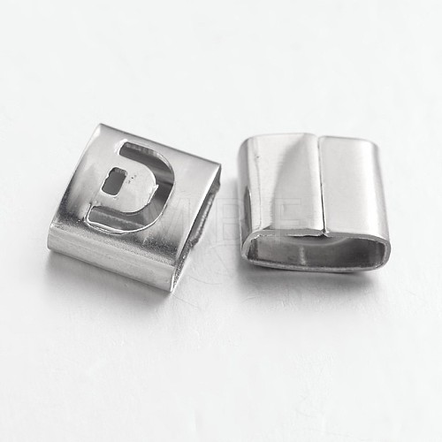 Tarnish Resistant Letter Style 201 Stainless Steel Square Slide Charms STAS-L132-01-1