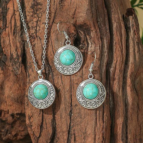 Bohemian Ethnic Style Zinc Alloy & Synthetic Turquoise Pendant Necklaces & Dangle Earrings Sets WG7E01E-11-1