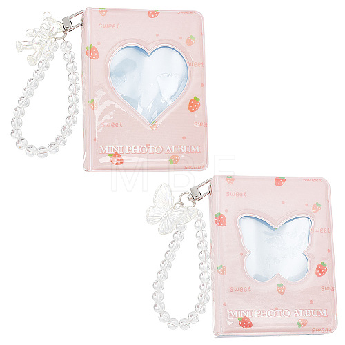 Olycraft 2Pcs 2 Styles 40-Pocket 3 Inch Rectangle PVC Mini Heart Butterfly Hollow Cover Photocard Collection Photo Albums DIY-OC0010-77-1