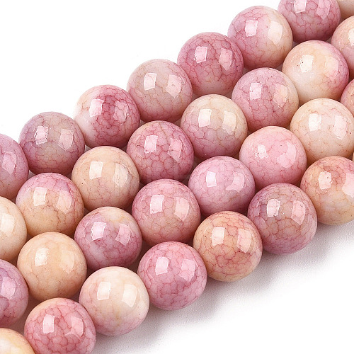 Opaque Crackle Glass Round Beads Strands GLAA-T031-10mm-01O-1