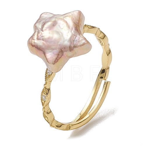 Star Natural Pearl Adjustable Rings RJEW-P113-15G-1