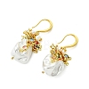 Shell Pearl Beads & Brass Dangle Earrings for Women EJEW-JE07261-4