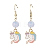 Alloy Enamel Unicorn Dangle Earrings with Glass Beaded EJEW-JE05335-3