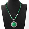 Vintage Alloy with Dyed Synthetic Turquoise Bohemian Flat Round Pendant Round Beaded Necklaces for Women DH5504-4-1