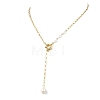 Adjustable 304 Stainless Steel Figaro Chain Natural Pearl Rice Y Tassel Lariat Necklaces for Women NJEW-JN06146-3