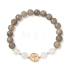 Round Natural Labradorite & White Jade Beads Stretch Bracelets BJEW-JB13674-3