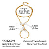 304 Stainless Steel and Imitation Pearl Multi-Strand Hand Chain Ring Bracelets with Clear Cubic Zirconia for Women VO2892-6