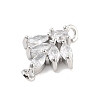 Brass Pave Clear Cubic Zirconia Leaf Links Connector Charms KK-Z061-02P-01-2