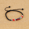 Alloy Red Enamel Tube Bead & Braided Imitation Leather Cord Adjustable Anklets for Men FS-WG1282E-03-1