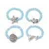 4Pcs Tibetan Silver with Glass Braided Beaded Finger Rings RJEW-JR00669-1