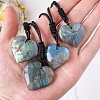 Natural Labradorite Heart Pendant Necklaces PW-WG04E68-01-3