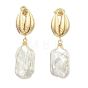 Nuggets with Shell Shape Natural Amber & Natural Cultured Freshwater Pearl Dangle Stud Earrings EJEW-JE07023-3