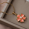 304 Stainless Steel Enamel with Imitation Pearl Flower Pendant Necklaces for Women ZA2839-2-3