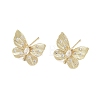 Butterfly Brass Micro Pave Clear Cubic Zirconia Stud Earring Findings KK-F921-02G-1