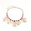 Boho Alloy Coral Shape Pendant Bib Necklaces with Resin Beads for Women WG3C14A-02-3