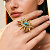 304 Stainless Steel Rhinestone Cuff Open Rings RJEW-H269-04G-4