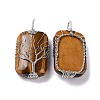 Natural Tiger Eye Copper Wire Wrapped Pendants G-H281-08P-02-2