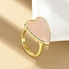 Heart Brass Natural Rose Quartz Finger Rings RJEW-D304-01G-B-4