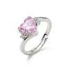 Adjustable Brass Finger Rings with Pink Heart Cubic Zirconia for Valentine's Day CU-CBA7E55-11P-4