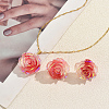 Iridescent Resin Rose Pendant Necklace & Stud Earrings Set for Women NZ6589-1