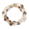 Round Synthetic Non-Magnetic Hematite & Quartz Crystal & Natural Tiger Eye and Glass Twisted Bugle Beaded Necklaces NJEW-JN05726-6