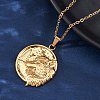 Flat Round with Wolf 304 Stainless Steel Pendant Necklaces NJEW-H059-04G-2