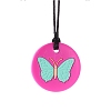 Round with Butterfly Food Grade Eco-Friendly Silicone Pendants PW-WGEF2D6-03-1