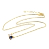 Brass Pave Cubic Zirconia Rectangle & Teardrop Pendant Cable Chain Necklaces KK-CBAB173-05G-02-4