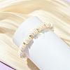 Electroplated Shell Pearl & Brass Beaded Stretch Bracelets for Women BJEW-JB13996-2