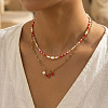 Brass Enamel Red Heart Pendant Double Layer Necklaces XJ8967-3-1