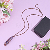 1Pc Natural Amethyst Bullet Macrame Pouch Pendant Alloy Chain Necklaces NJEW-PA0001-01B-4