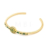 Brass Pave Green Glass Open Cuff Bangles for Women BJEW-S147-15G-C-2