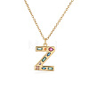 Brass Pave Colorful Cubic Zirconia Initial Pendant Necklaces for Women FS-WG02860-26-1