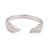 304 Stainless Steel Leaf Open Cuff Ring for Women RJEW-C025-25P-3